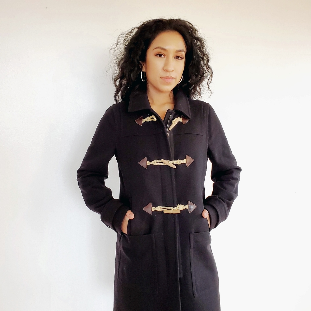 J. Crew | Black Melton Wool Toggle Coat - Sz 4 - Picture 4 of 8